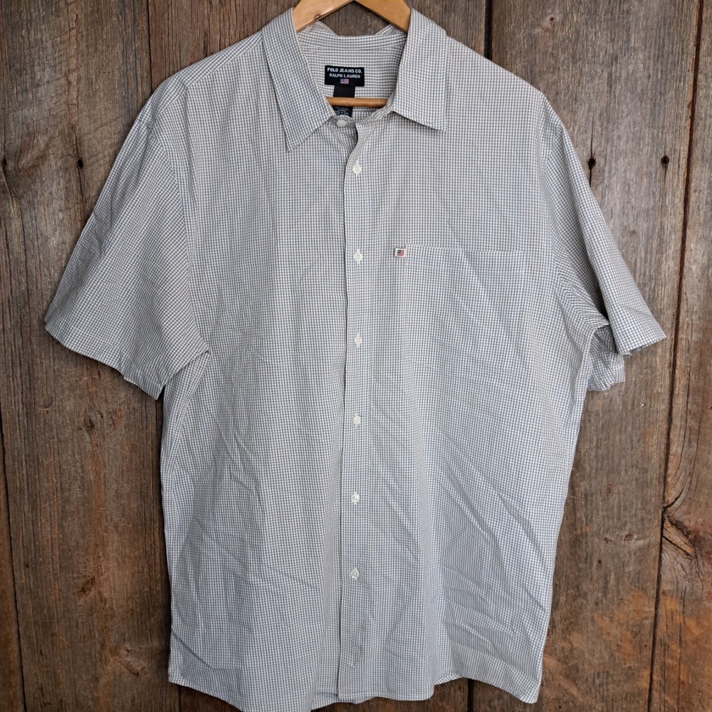 90's Grunge Vintage Polo Jeans Co Ralph Lauren Mens XL Short Sleeve Button Down